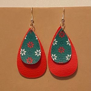 Handmade Faux Leather Earrings- Red & Green